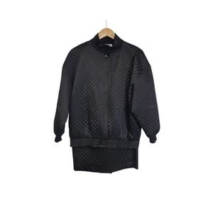 Vtg 80s I Magnin Design Studio Black Silk Quilted Pencil Skirt & Jacket Suit Set